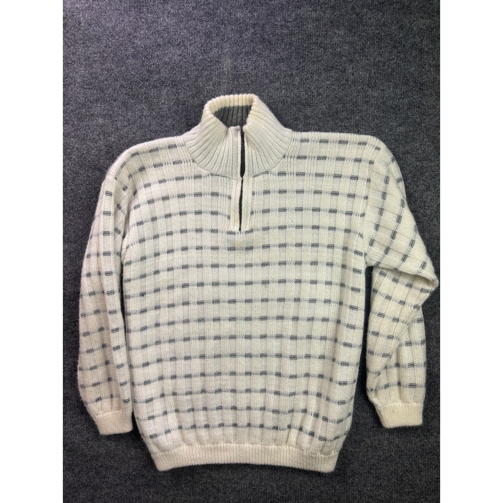 Vintage 100% Baby Alpaca Wool Sweater Mens L  Knit Dash Print  1/4 Zip